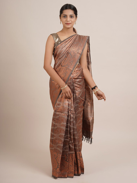 

Pothys Grey & Gold-Toned Ethnic Motifs Zari Pure Silk Saree