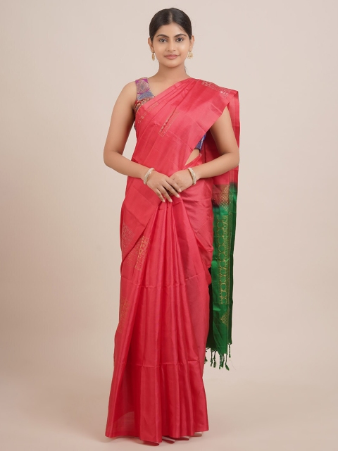 

Pink & Green Woven Design Zari Pure Silk SareePothys