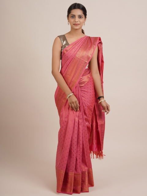 

Pothys Pink & Gold-Toned Woven Design Zari Pure Silk Saree