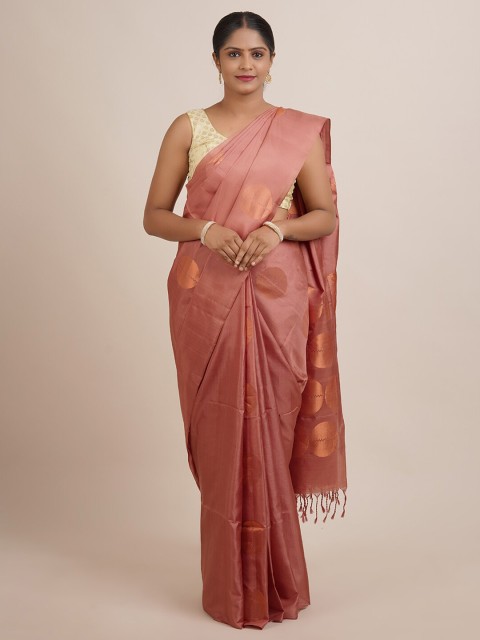 

Pothys Pink & Copper-Toned Woven Design Pure Silk Saree