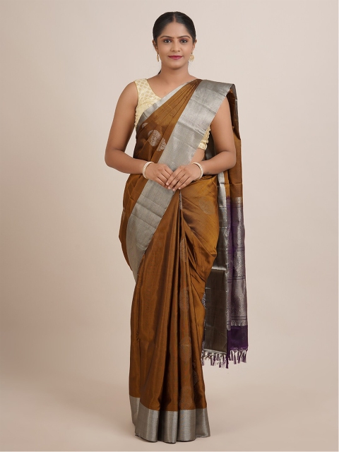 

Pothys Brown & Gold-Toned Woven Design Zari Pure Silk Saree