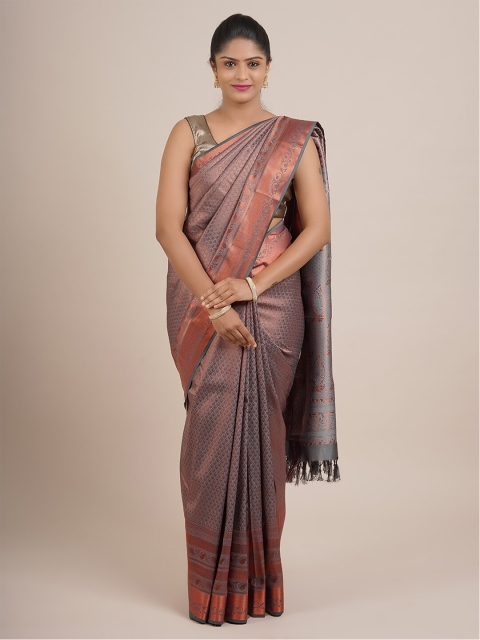 

Pothys Grey & Copper-Toned Woven Design Zari Pure Silk Saree