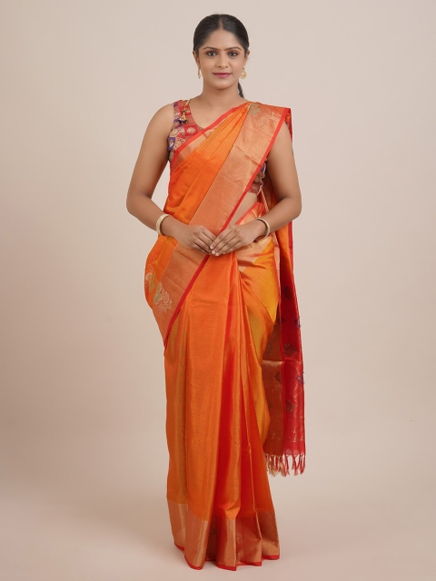 

Pothys Orange & Gold-Toned Ethnic Motifs Zari Pure Silk Saree