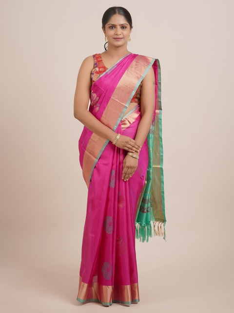 

Pothys Pink & Green Woven Design Zari Pure Silk Saree