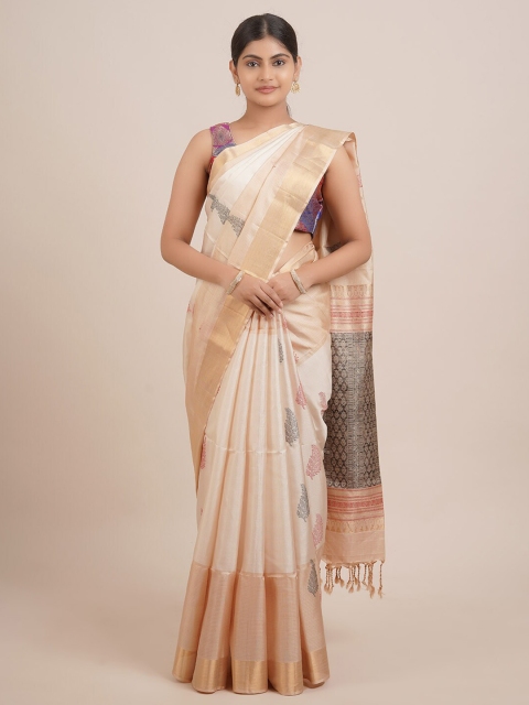 

Pothys Beige & Grey Woven Design Zari Pure Silk Saree