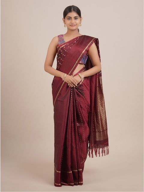 

Pothys Maroon & Gold-Toned Woven Design Zari Pure Silk Saree