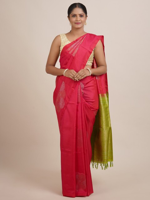

Pothys Pink And Green Woven Design Pure Silk Kanjeevaram Saree