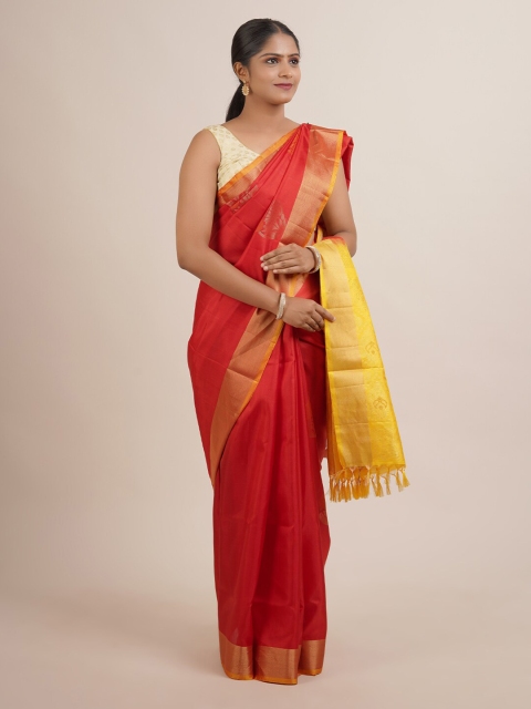 

Pothys Red & Gold-Toned Floral Zari Pure Silk Kanjeevaram Saree