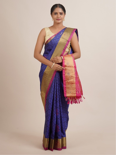 

Pothys Blue & Pink Floral Zari Pure Silk Saree