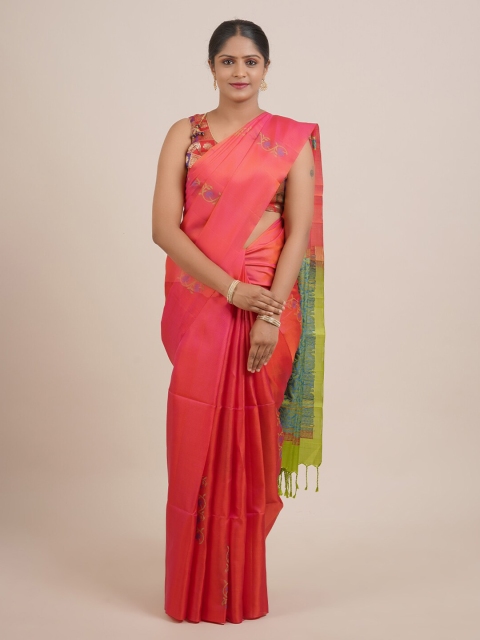 

Pothys Pink & Olive Green Ethnic Motifs Pure Silk Kanjeevaram Saree