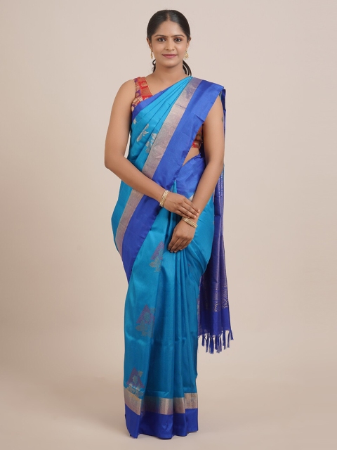 

Pothys Blue & Gold-Toned Woven Design Pure Silk Saree