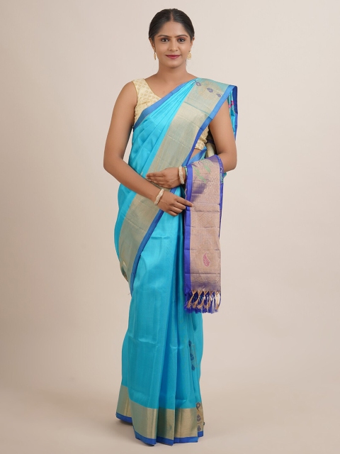 

Pothys Blue & Gold-Toned Woven Design Pure Silk Saree