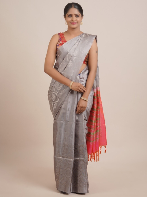 

Pothys Grey & Pink Woven Design Pure Silk Kanjeevaram Saree