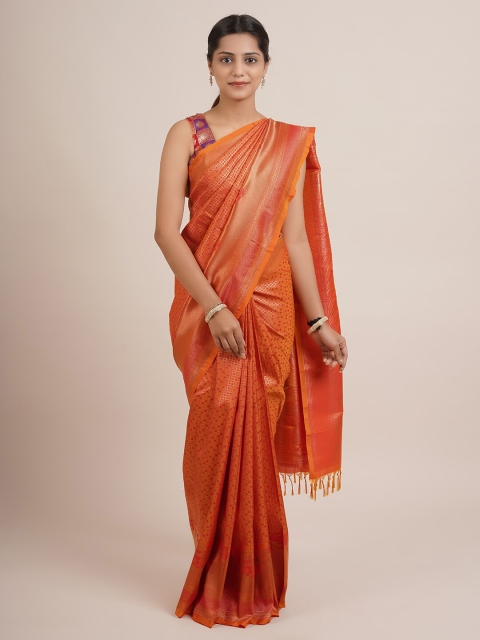 

Pothys Orange & Gold-Toned Woven Design Pure Silk Saree