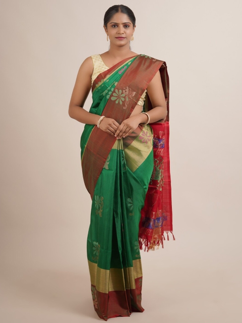

Pothys Green & Red Floral Zari Pure Silk Saree