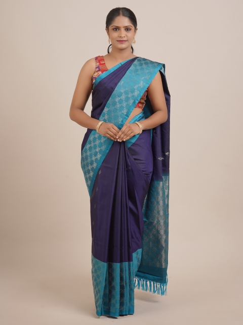 

Pothys Blue & Silver-Toned Zari Pure Silk Saree