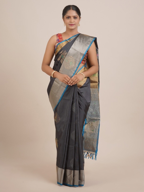

Pothys Grey & Blue Woven Design Zari Pure Silk kanjeevaram Saree