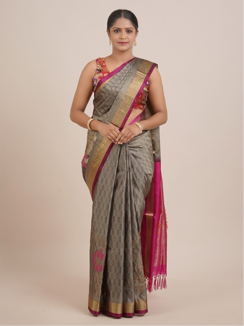 

Pothys Grey & Red Woven Design Zari Pure Silk kanjeevaram Saree