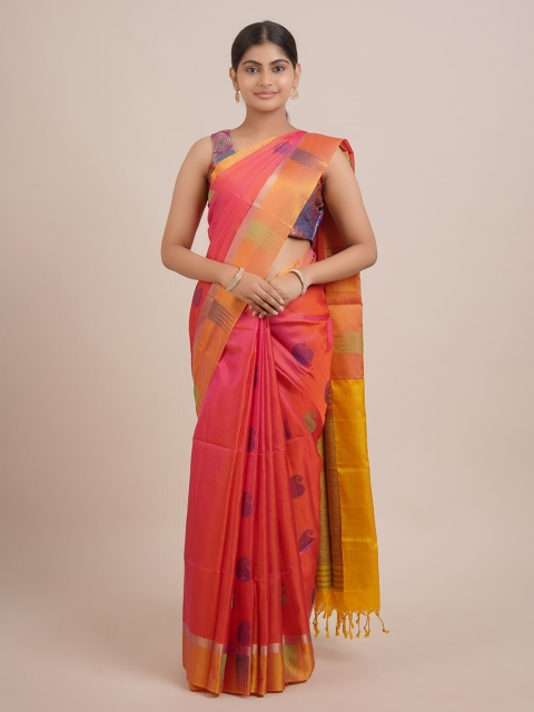 

Pothys Pink & Gold-Toned Woven Design Zari Pure Silk kanjeevaram Saree
