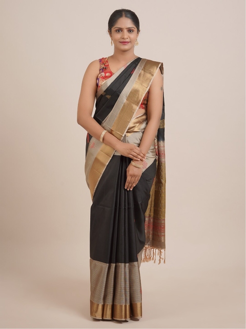 

Pothys Black & Grey Zari Pure Silk Kanjeevaram Saree