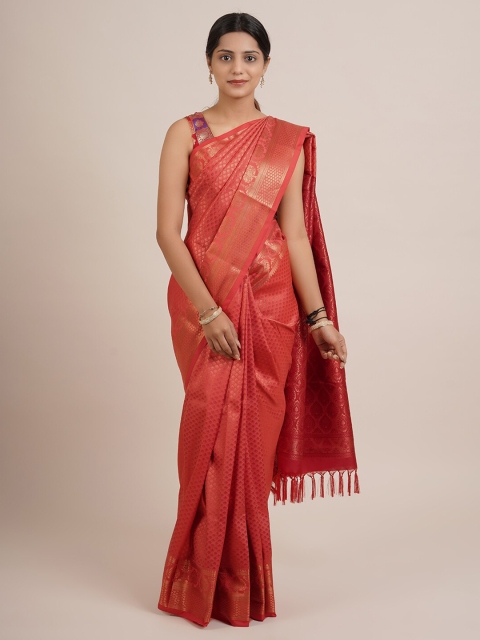 

Pothys Red & Gold-Toned Ethnic Motifs Zari Pure Silk Saree