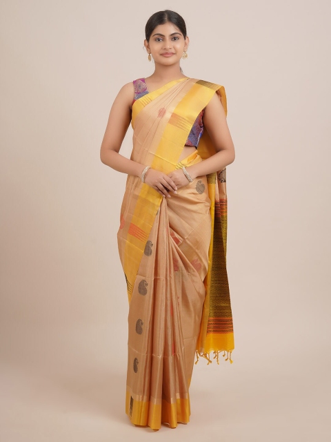 

Pothys Beige & Blue Ethnic Motifs Zari Pure Silk Saree