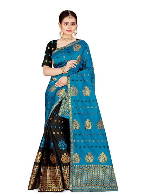 

Skirans Black & Blue Floral Assamese Mekhela Chador Saree