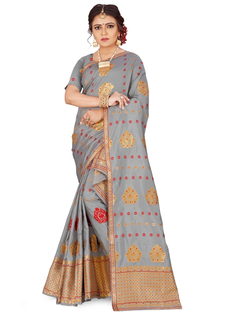 

Skirans Grey & Red Floral Assamese Mekhela Chador Saree
