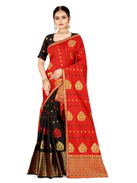 

Skirans Black & Red Floral Zari Assamese Mekhela Chador Saree