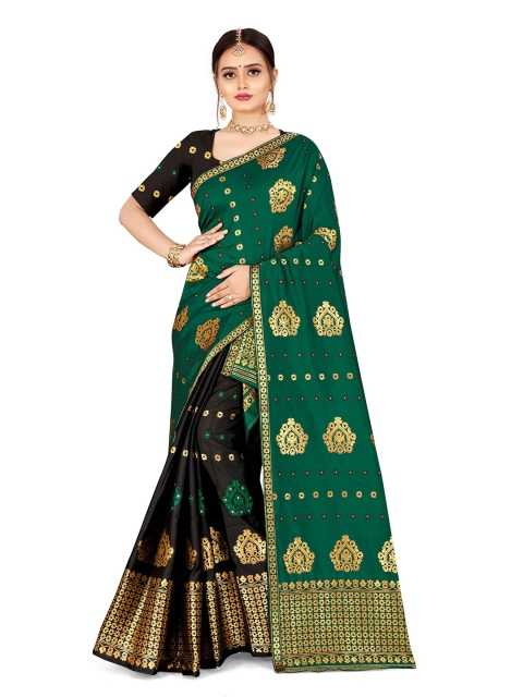 

Skirans Black & Green Floral Zari Poly Silk Saree