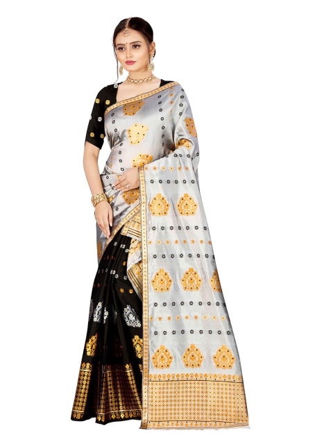 

Skirans Black & Grey Woven Design Assamese Mekhela Chador Saree