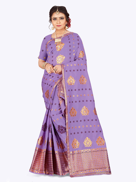 

Skirans Lavender & Gold-Toned Floral Assamese Mekhela Chador Saree