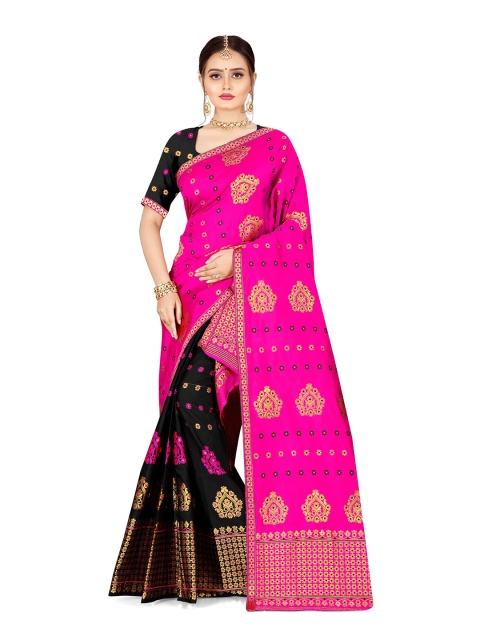 

Skirans Black & Pink Zari Assamese Mekhela Chador Saree