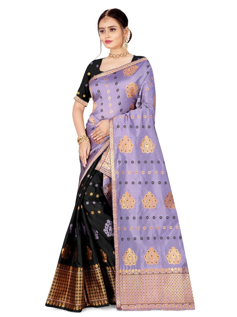 

Skirans Black & Lavender Ethnic Motifs Assamese Mekhela Chador Saree