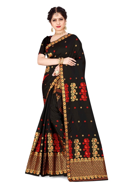 

Skirans Black & Gold-Toned Ethnic Motifs Zari Saree
