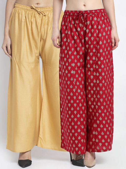 

GRACIT Women Beige & Maroon Pack Of 2 Ethnic Motifs Printed Flared Knitted Ethnic Palazzos