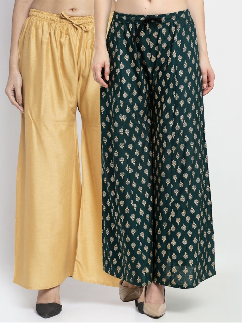 

GRACIT Women Beige & Green Pack Of 2 Ethnic Motifs Printed Flared Knitted Ethnic Palazzos