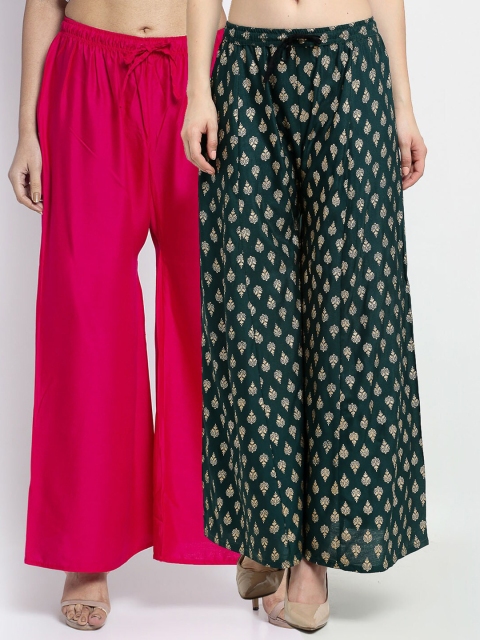 

GRACIT Women Pack of 2 Ethnic Motifs Printed Knitted Palazzos, Pink