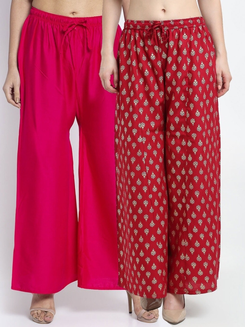 

GRACIT Women Pack of 2 Ethnic Motifs Printed Knitted Palazzos, Pink