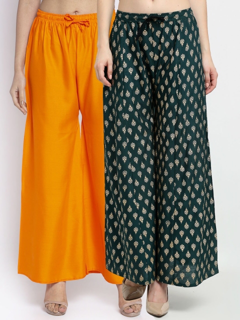 

GRACIT Women Pack of 2 Ethnic Motifs Printed Flared Knitted Ethnic Palazzos, Orange