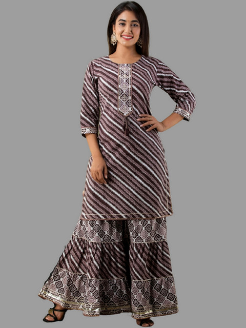

EtnicaWear Women Striped Gotta Patti Pure Cotton Kurta Set, Black