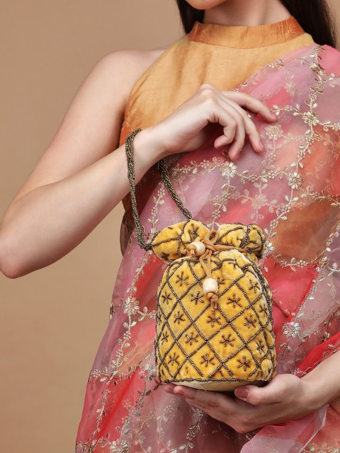 

Rubans Embroidered Potli Clutch, Yellow
