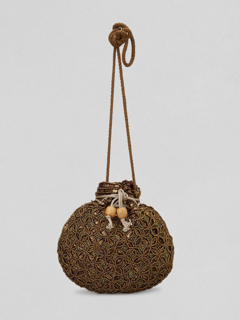 

Rubans Brown Embellished Potli Clutch