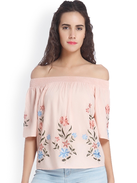 

Vero Moda Women Peach Embroidered Bardot Top