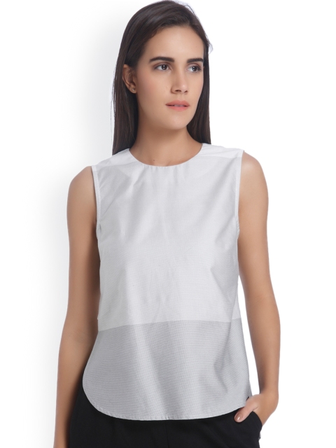 

Vero Moda Women Grey & White Printed High-Low Pure Cotton Top