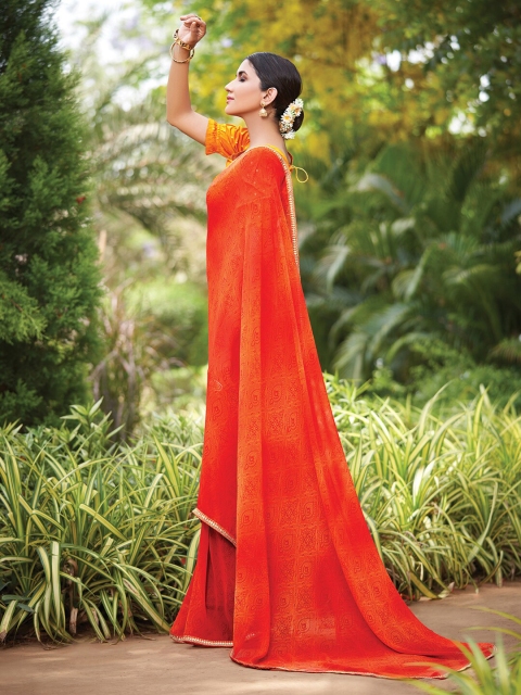 

Mitera Orange & Gold-Toned Ethnic Motifs Pure Georgette Saree