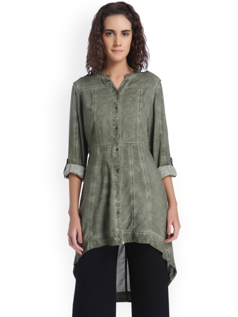 

Vero Moda Women Green Regular Fit Faded Longline Casual Shirt