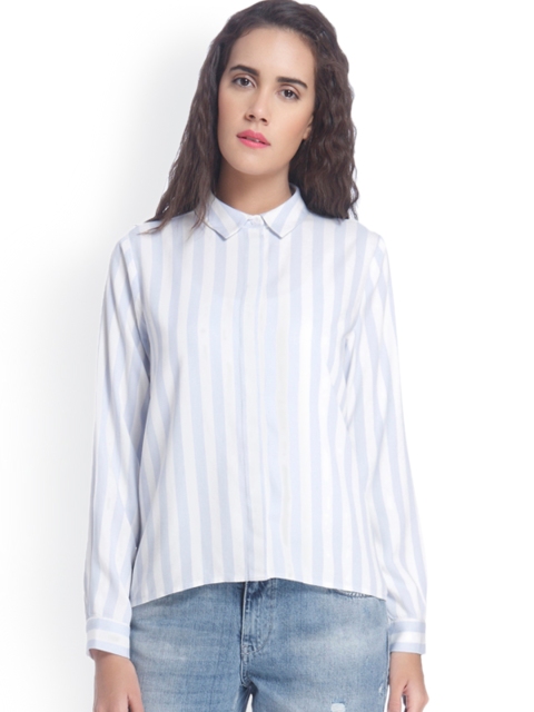 

Vero Moda Women Blue & White Regular Fit Striped Casual Shirt