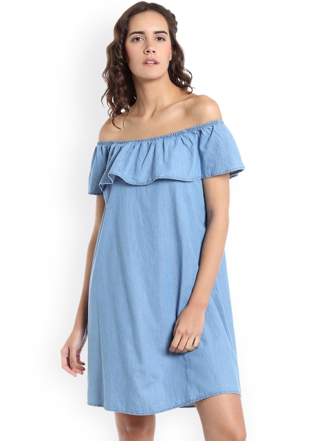

Vero Moda Women Blue Solid A-Line Denim Dress
