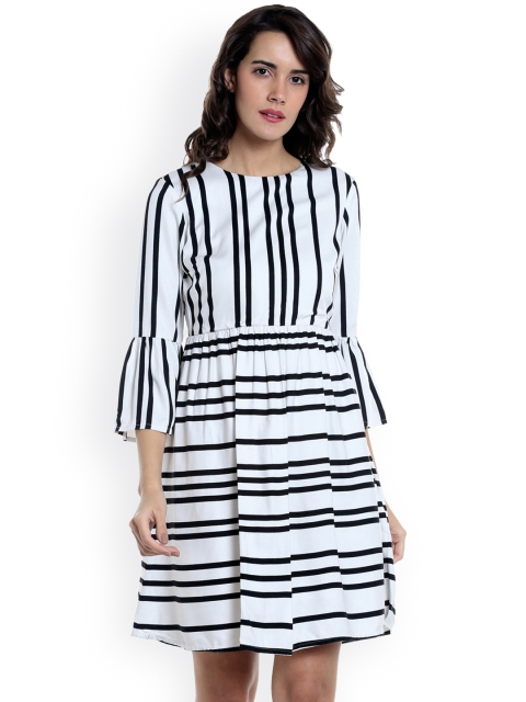 

Vero Moda Women White & Black Striped Fit & Flare Dress